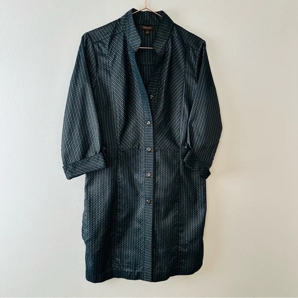 Tesori black striped long sleeve button down tunic dress - Picture 7 of 10